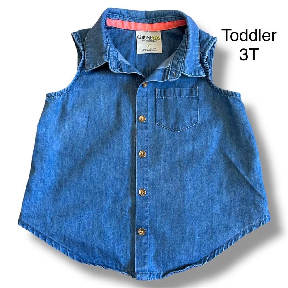 Oshkosh Toddler Girl Denim Sleeveless Button-Up Shirt Size 3T.